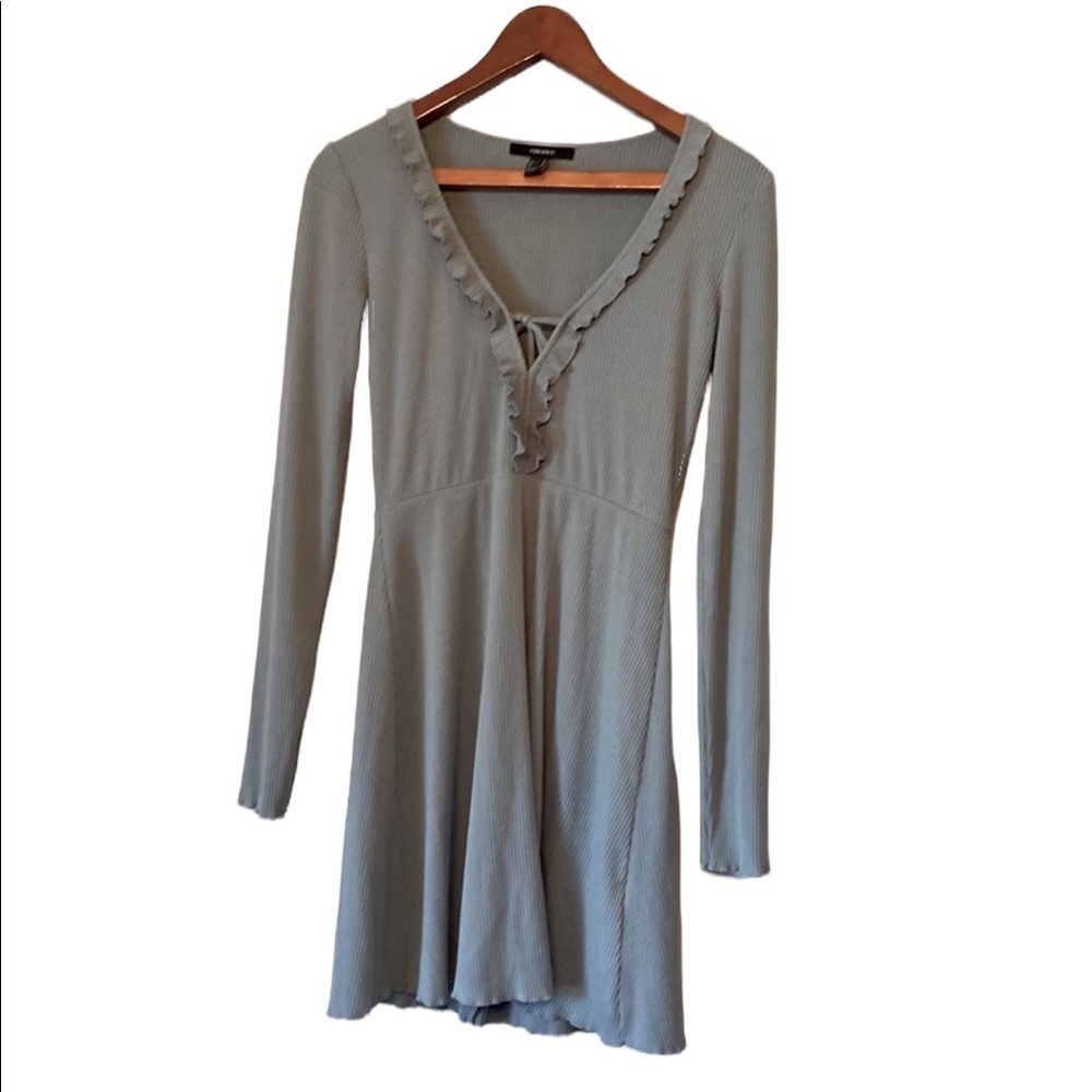 Forever 21 Blue/Gray Long Sleeved Ribbed  Dress